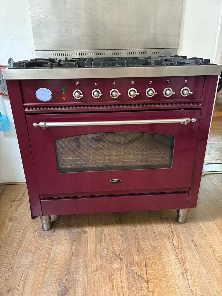 Boretti gasfornuis 90 cm breed met oven, Ophalen, Gebruikt, 60 cm of meer, Gas