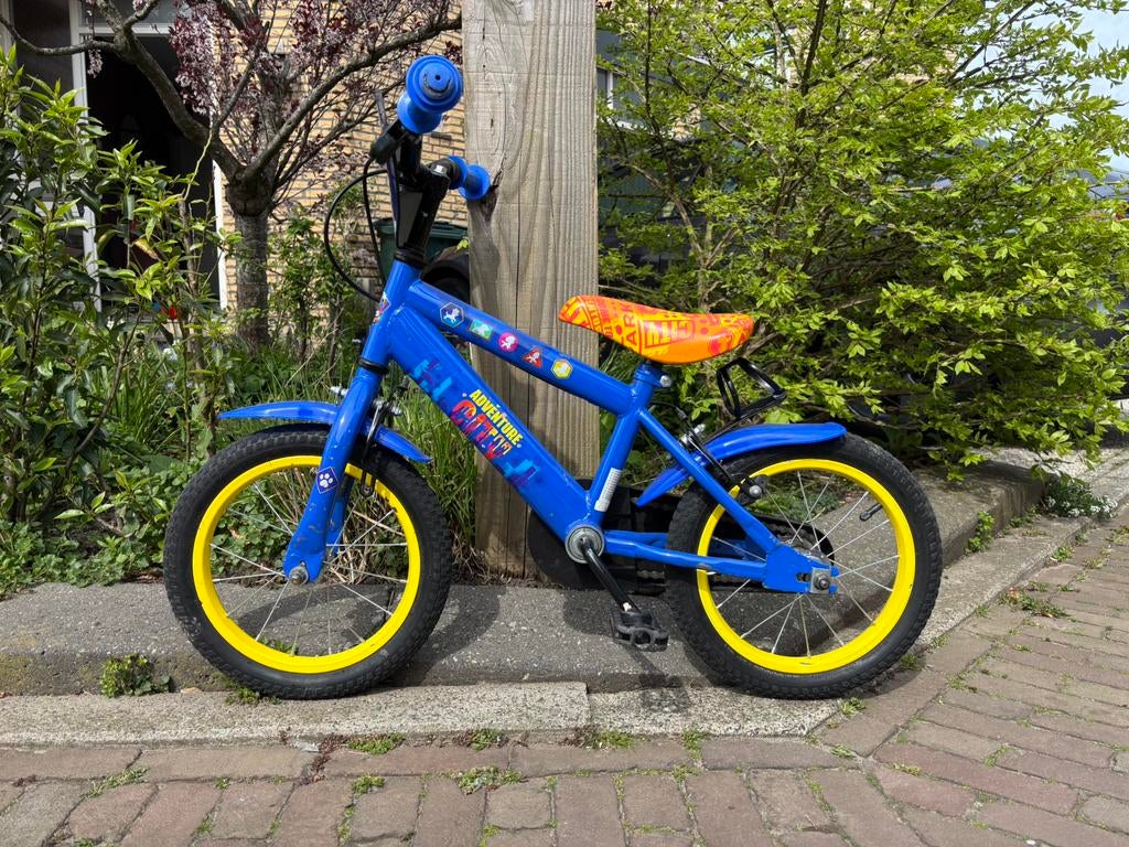 Kinderfietsje Paw Patrol - Blauw/Geel, Fietsen en Brommers, Fietsen | Kinderfietsjes, Gebruikt, Minder dan 16 inch, Zijwieltjes