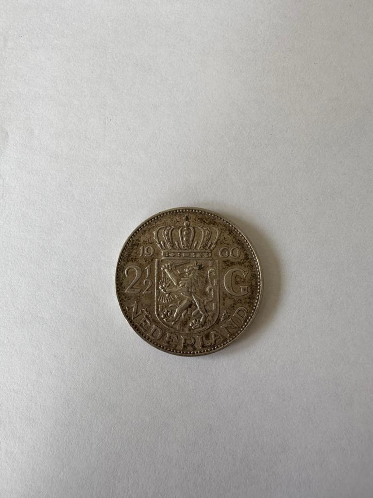 Zilveren 2½ Gulden Munt Koningin Juliana 1960, Koningin Juliana, Zilver, Ophalen of Verzenden, Losse munt