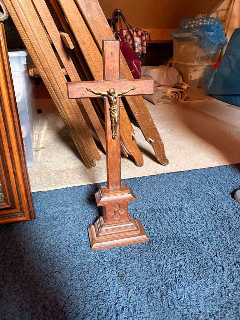Houten Jezus kruisbeeld met corpus - Vintage religieus beeld, Ophalen