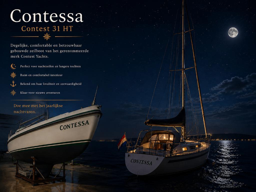 Contest 31 HT – Contessa – Klassieke zeiler – Diepgang 1.70, Watersport en Boten, 9 m, Gebruikt, Binnenboordmotor, 1.80 meter
