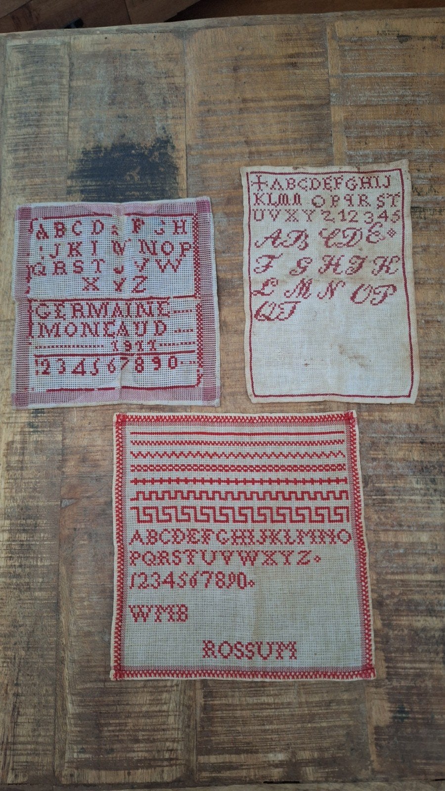 3 antieke merklappen, zie foto's, Ophalen of Verzenden