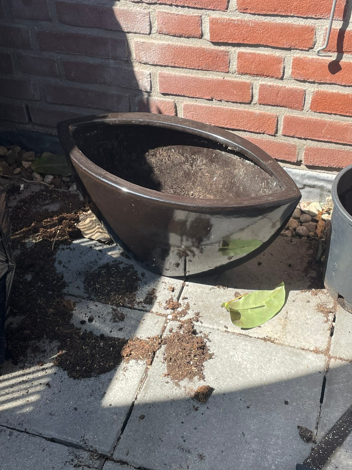 Gratis Zwarte bloempot / plantenbak, Tuin en Terras, Bloembakken en Plantenbakken, Ophalen, Zo goed als nieuw, Rond, Minder dan 30 cm