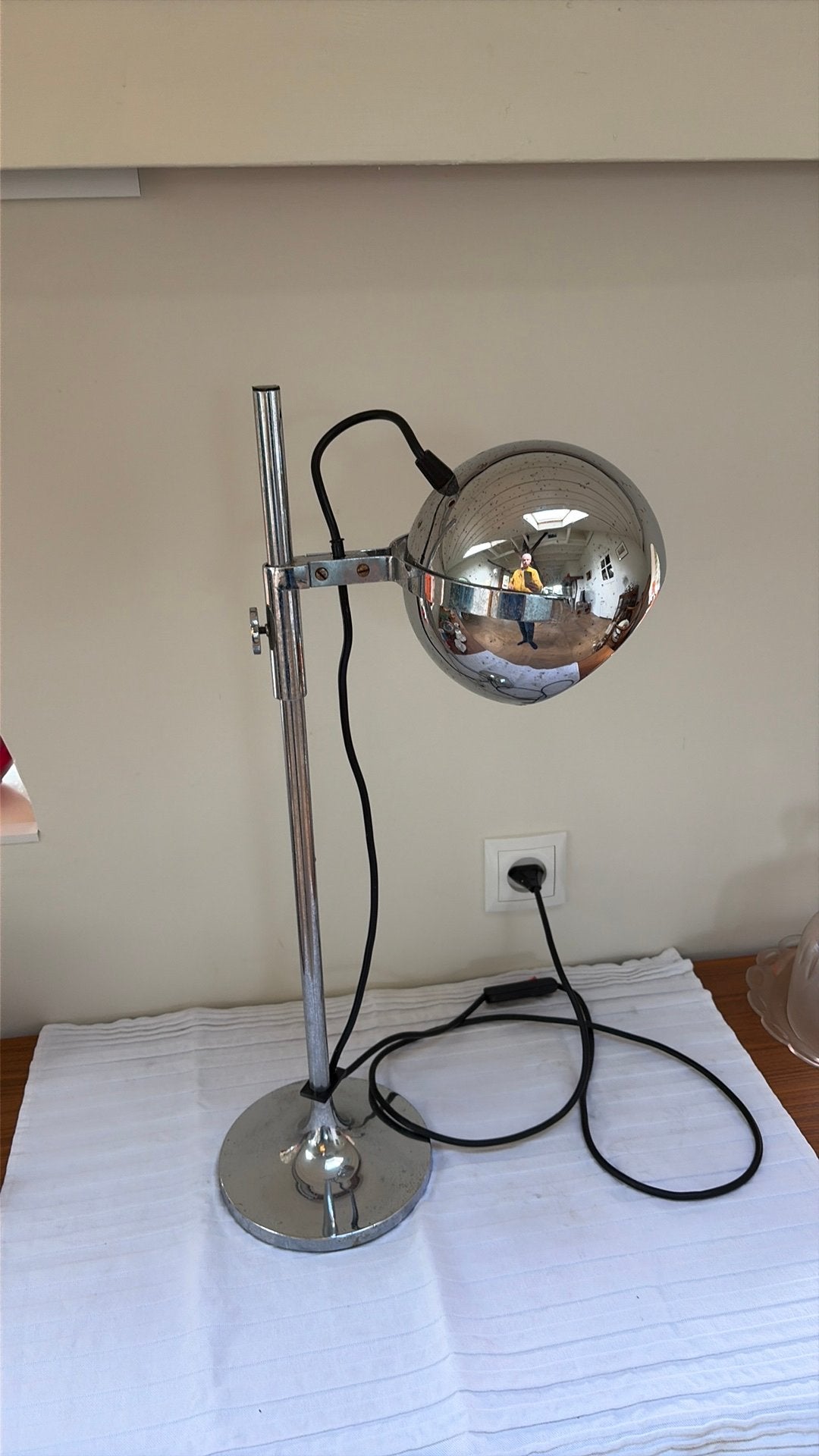 Vintage chromen eyeball tafellamp, Vintage, 60 cm, Met schakelaar, Zo goed als nieuw