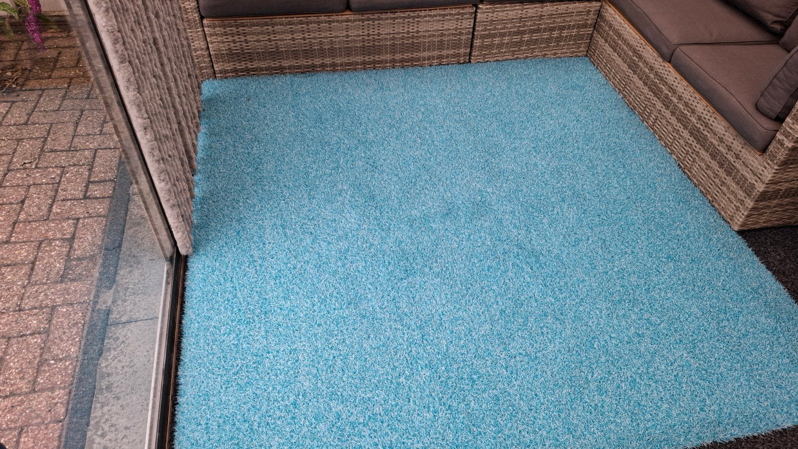 turquoise grastapijt 1x2 mtr, Ophalen, Modern, Buiten, Terras, Blauw, Vierkant