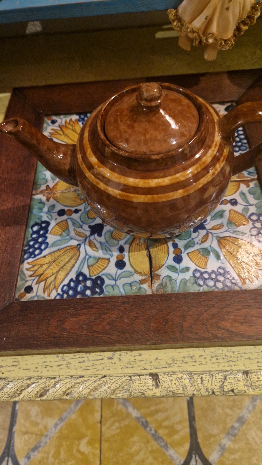 Vintage bruine theepot met strepen, Antiek en Kunst, Ophalen of Verzenden