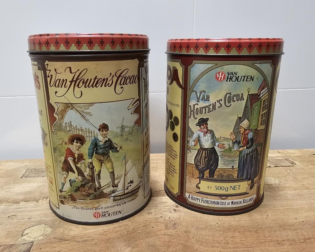 2 OUDE BROCANTE "VAN HOUTEN CACAO" BLIKKEN, Ophalen of Verzenden, Gebruikt, Overige, Overige merken