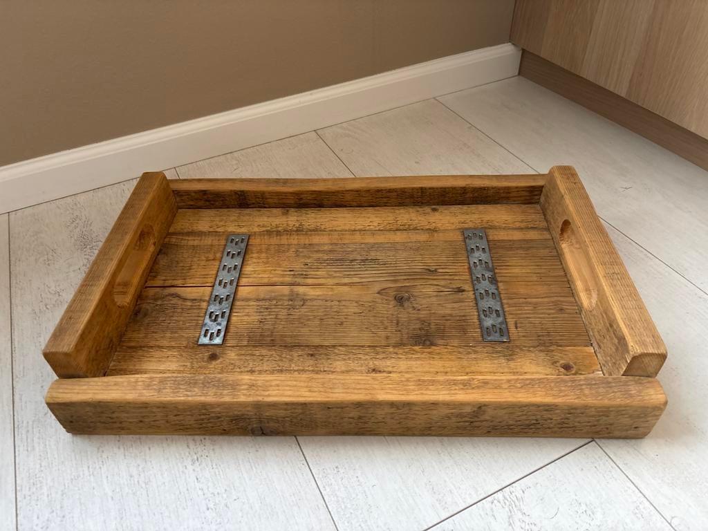 Handgemaakt dienblad van steigerhout 55x35 cm, Ophalen of Verzenden, Gebruikt, Rechthoekig, Hout