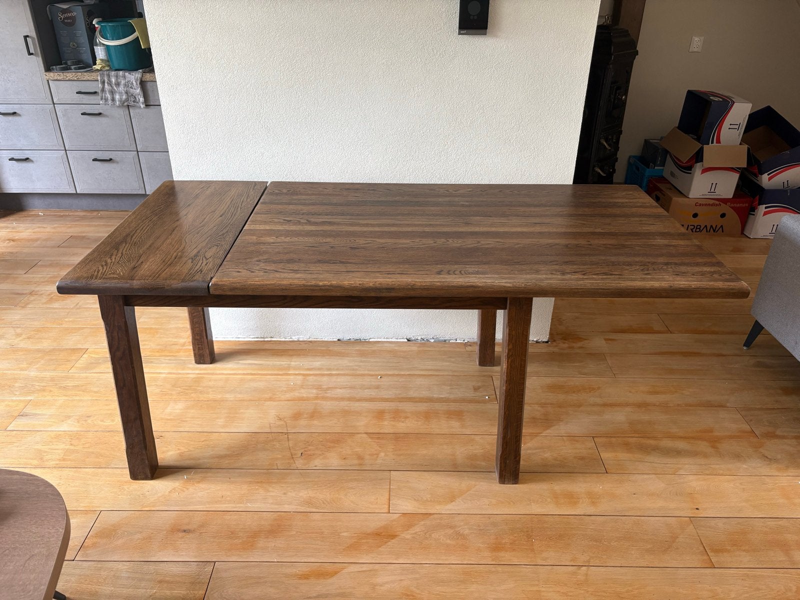 Uitschuifbare eettafel van eikenhout, Huis en Inrichting, Tafels | Eettafels, Ophalen, Gebruikt, Eikenhout, 50 tot 100 cm