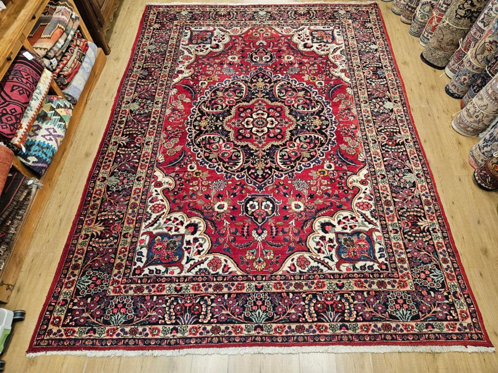 Vintage handgeknoopt perzisch tapijt heriz 246x250, Huis en Inrichting, Info@SlatsAntiek.nl, Perzisch, 200 cm of meer, Ophalen of Verzenden