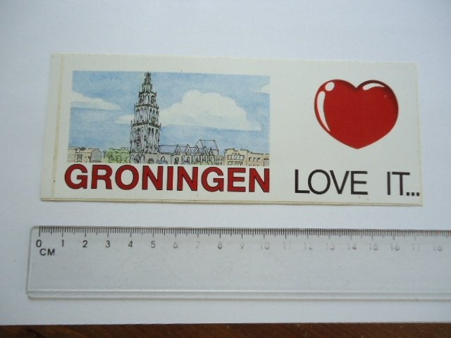 sticker oud Groningen love it strip retro, Verzenden, Zo goed als nieuw, Bedrijf of Vereniging