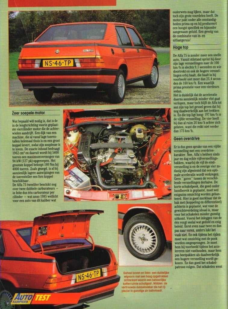 Autokampioen test Alfa 75 2.0 1985, Ophalen of Verzenden, Gelezen, Alfa Romeo