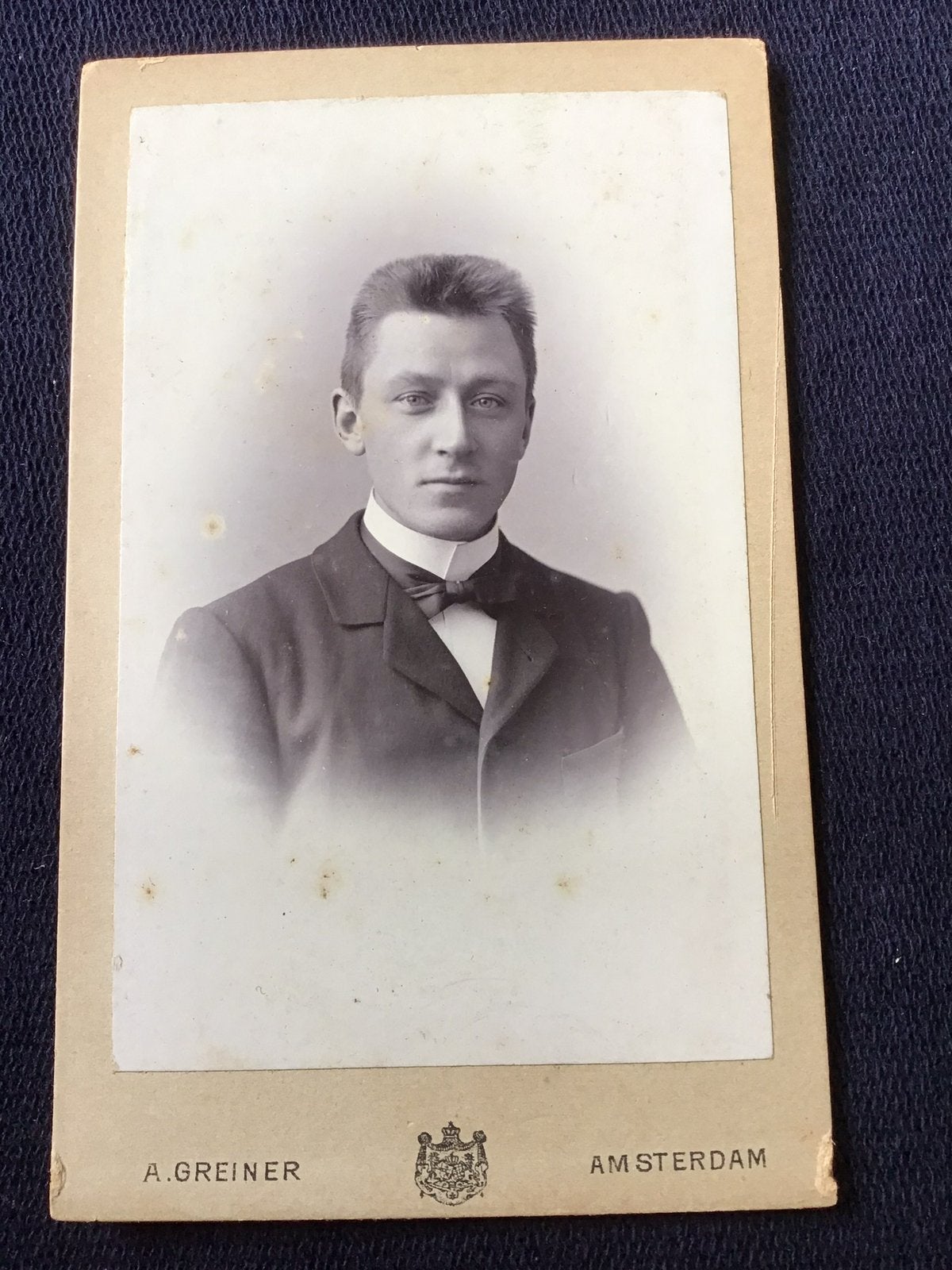 CDV, Jongeman, ALBERT GREINER, AMSTERDAM, Carte de Visite 2, Ophalen of Verzenden, Voor 1940, Gebruikt, Foto