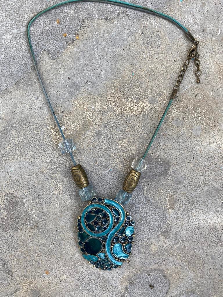 Ibizs style medaillon Boho Bohemien, Sieraden, Tassen en Uiterlijk, Kettingen, Ophalen of Verzenden, Zo goed als nieuw, Zilver