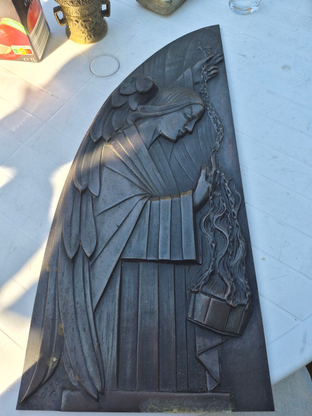 Bronzen reliëf engel met wierookvat - Religieuze kunst, Ophalen