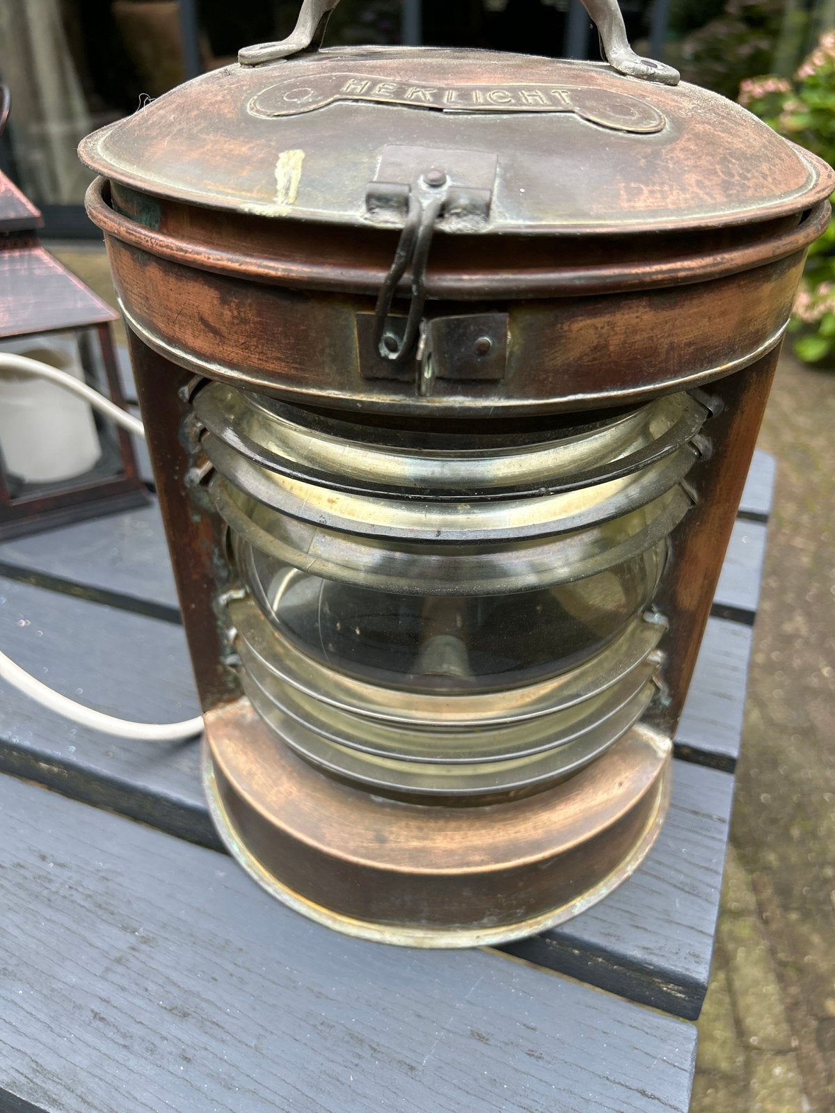 Antieke koperen heklicht scheepslamp, Ophalen of Verzenden