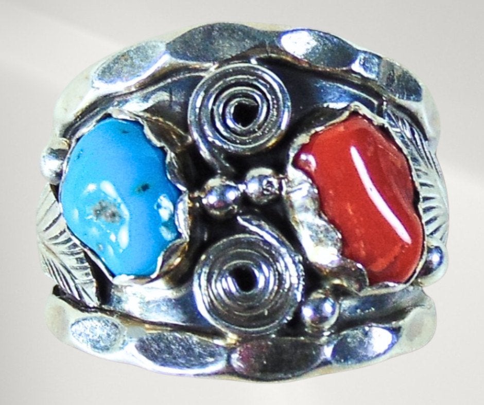 Prachtige zilver NAVAJO ring turquoise koraal Maat 18/18,5!, 18 tot 19, Verzenden, Zo goed als nieuw, X