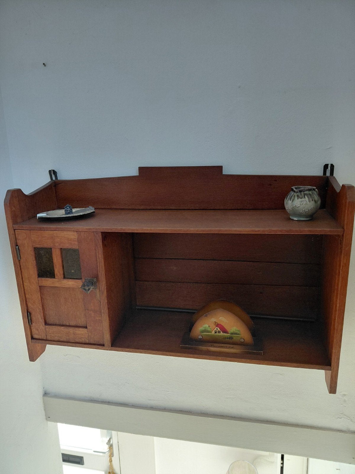 Vintage houten wandrek met kastje, Ophalen