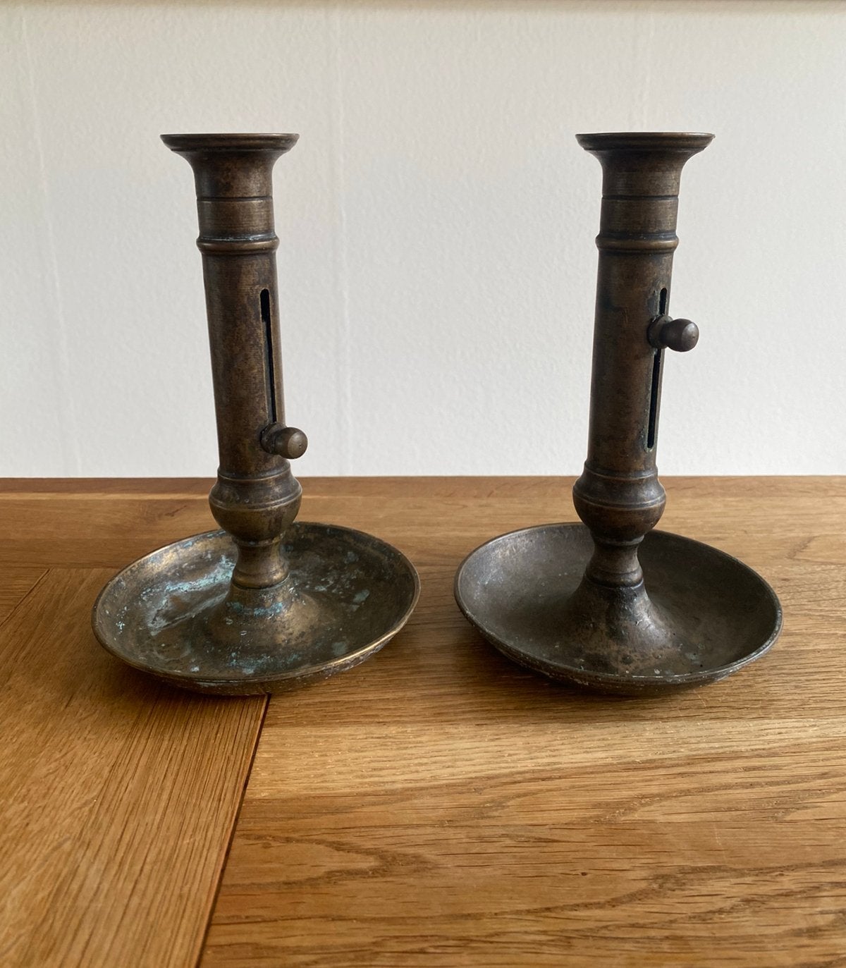 Set van 2 koperen kandelaars (19 cm hoog), Ophalen of Verzenden, Koper of Brons