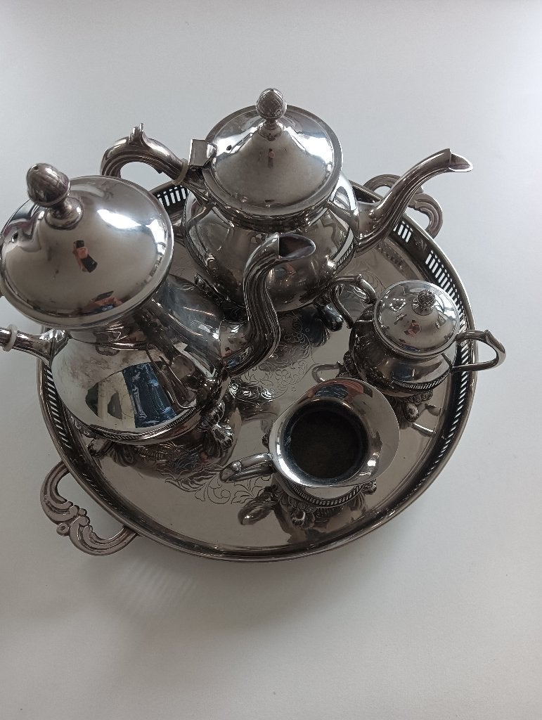 verzilverd kannenset met suikerpot en melkkannetje, Antiek en Kunst, Ophalen of Verzenden