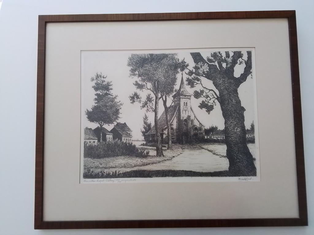 Ets Hasselse Kapel Tilburg' door Cornelis M. van der Woerd, Antiek en Kunst, Kunst | Etsen en Gravures, Ophalen of Verzenden