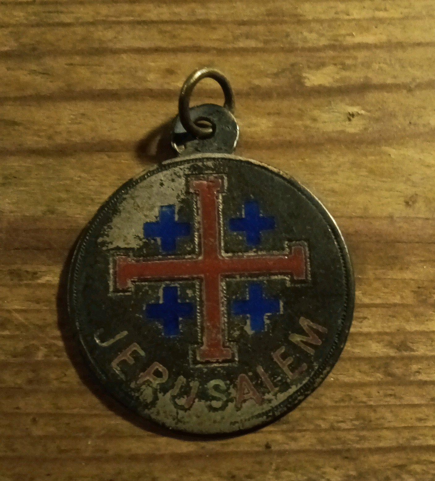 Vintage Jeruzalem Kruis Medaille Hanger devotieobject voor, Antiek en Kunst, Ophalen of Verzenden