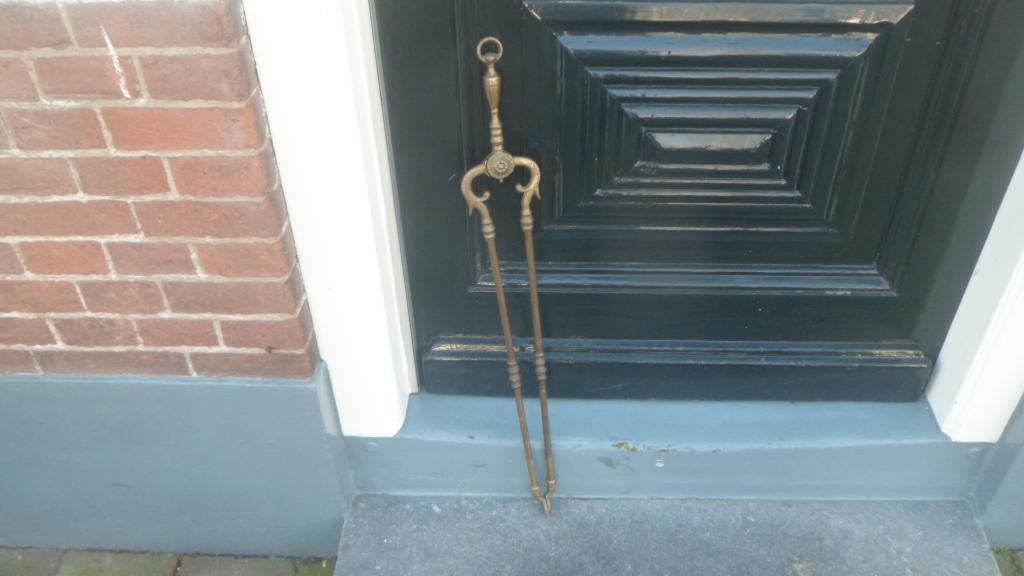 Antiek koperen haardtang pook tang, Ophalen of Verzenden, Gebruikt, Hout, Houtkachel