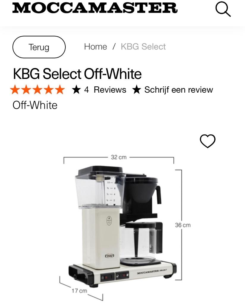 Moccamaster coffe filter machine, Witgoed en Apparatuur, Afneembaar waterreservoir, Gemalen koffie, Ophalen of Verzenden, 4 tot 10 kopjes