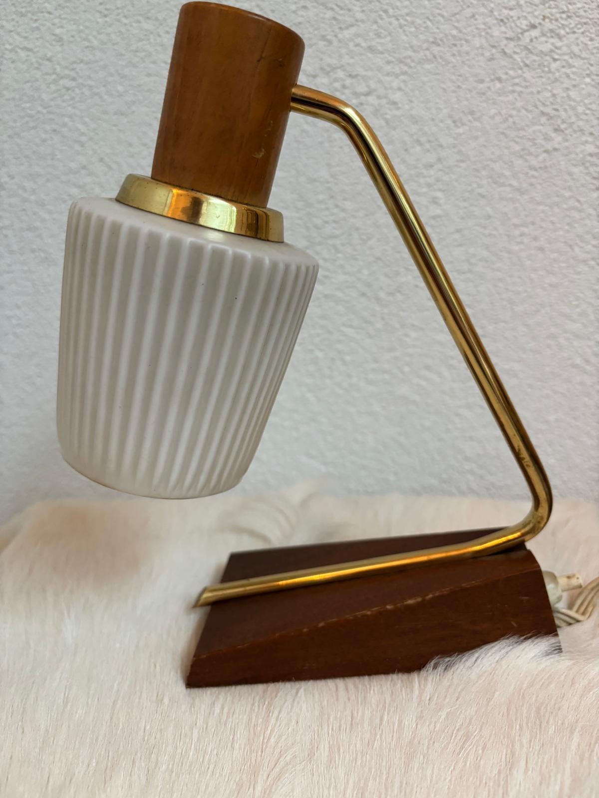 Temde Leuchten lampje, opaline, hout, 22cm hoog., Ophalen of Verzenden, Hout, Vintage