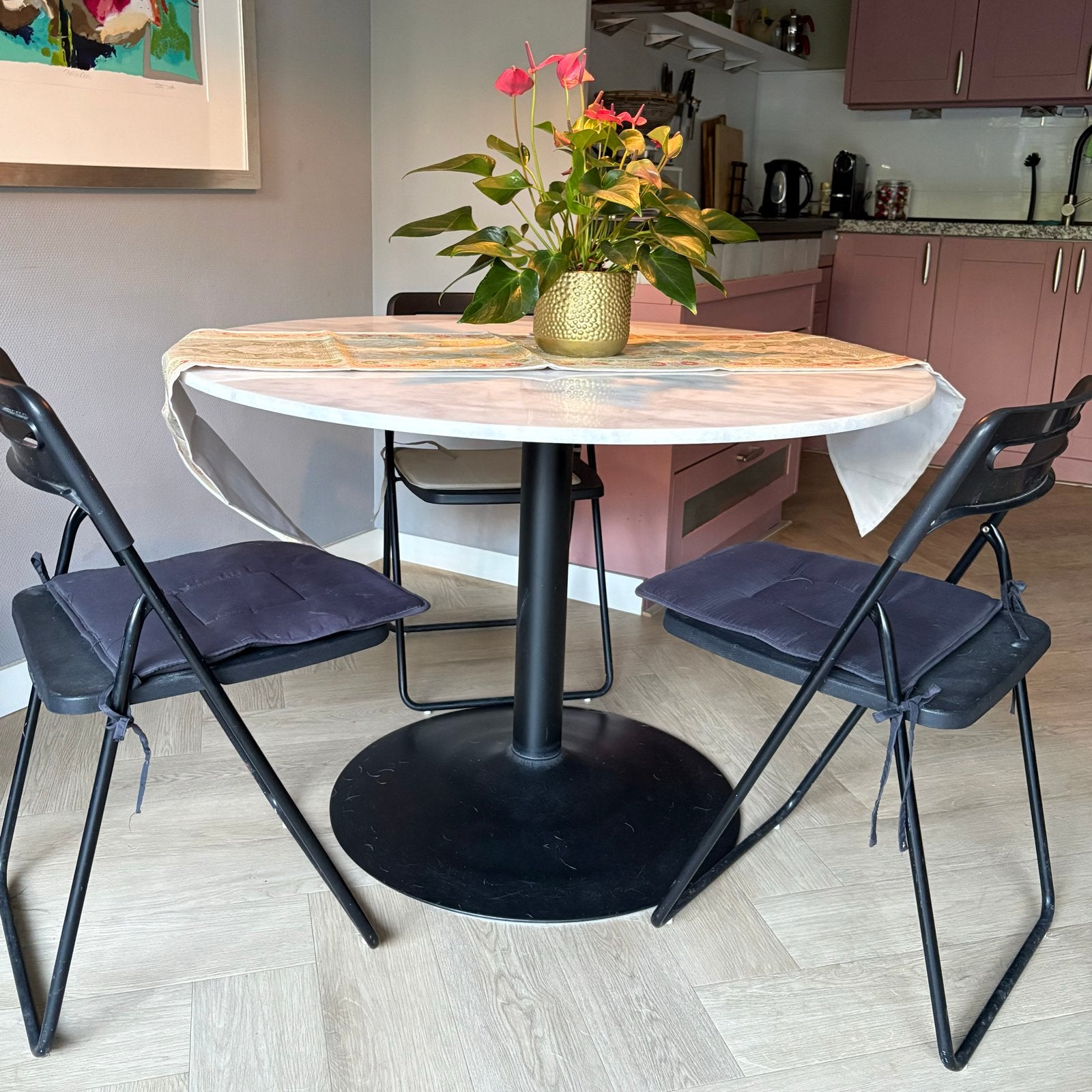 Marmeren ronde tafel, 120cm, met lichte barst, Ophalen, Overige materialen, Gebruikt, 100 tot 150 cm