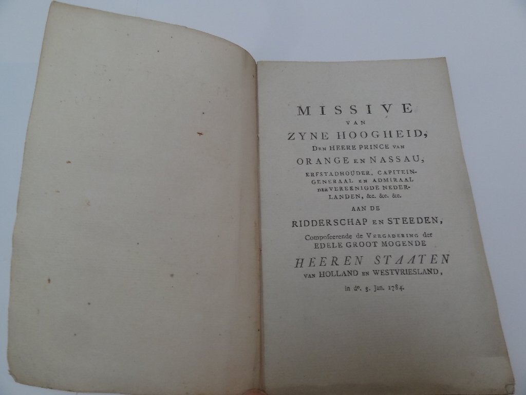 Pamflet WILLEM V prins van Oranje aan Holland Friesland 1784, Ophalen of Verzenden