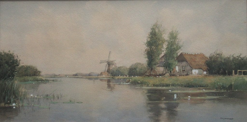 G. van Jeveren (1904-1986): Plasgezicht, grote aquarel, Ophalen, Origineel werk