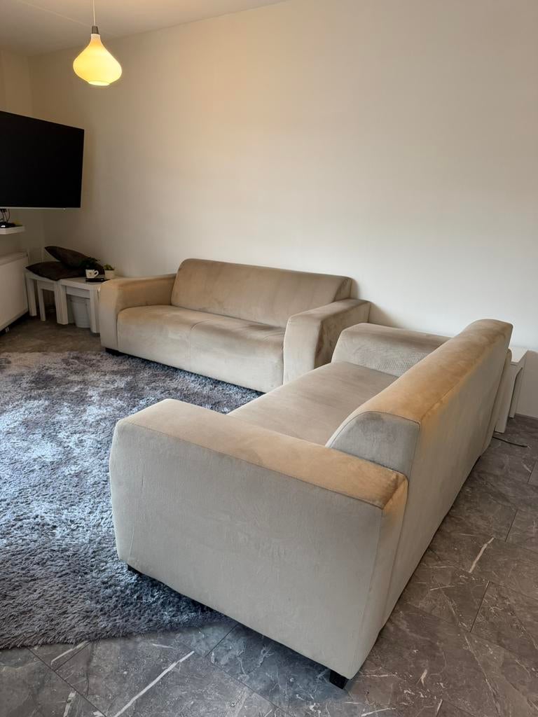 Maat bankstellen Taupe Velours Kuster Stijl! 200 en 180cm, Ophalen, 150 tot 200 cm, 75 tot 100 cm, Zo goed als nieuw