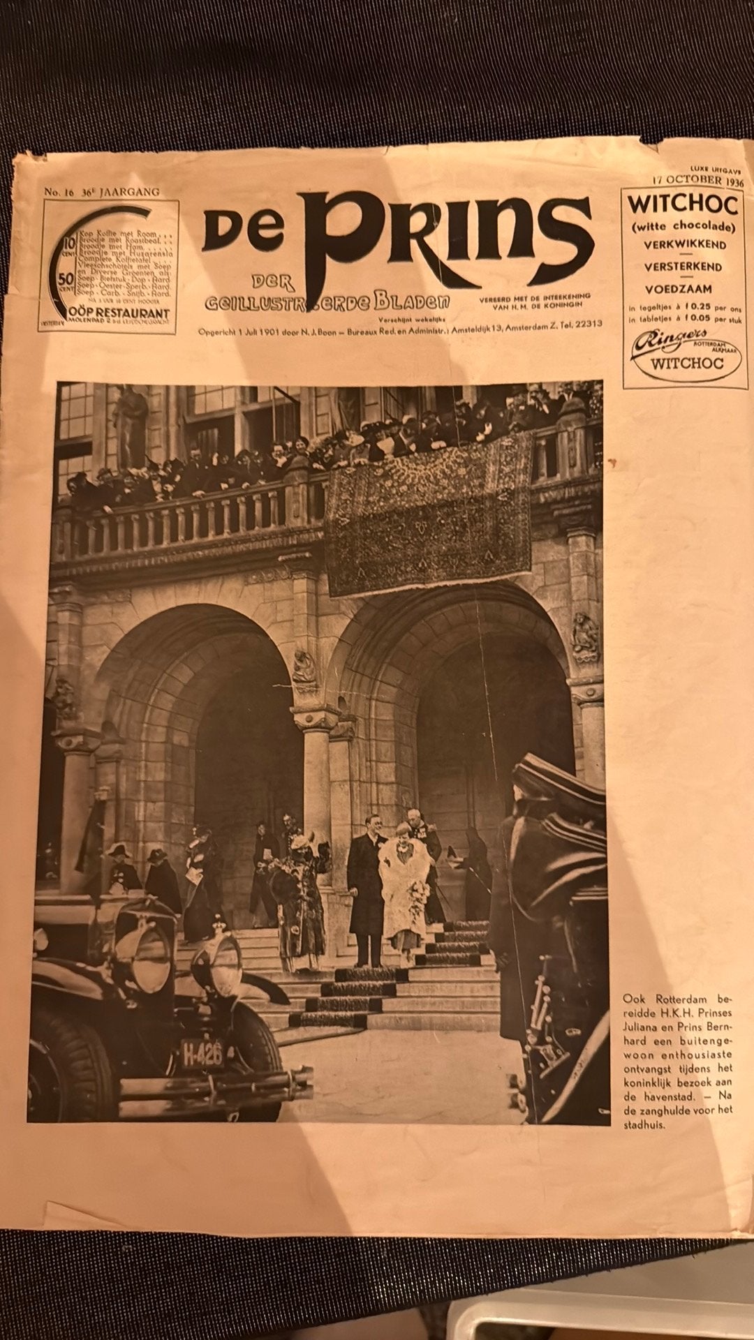 Tijdschrift De Prins 17 oktober 1936 met Juliana & Bernhard, Ophalen, Gelezen