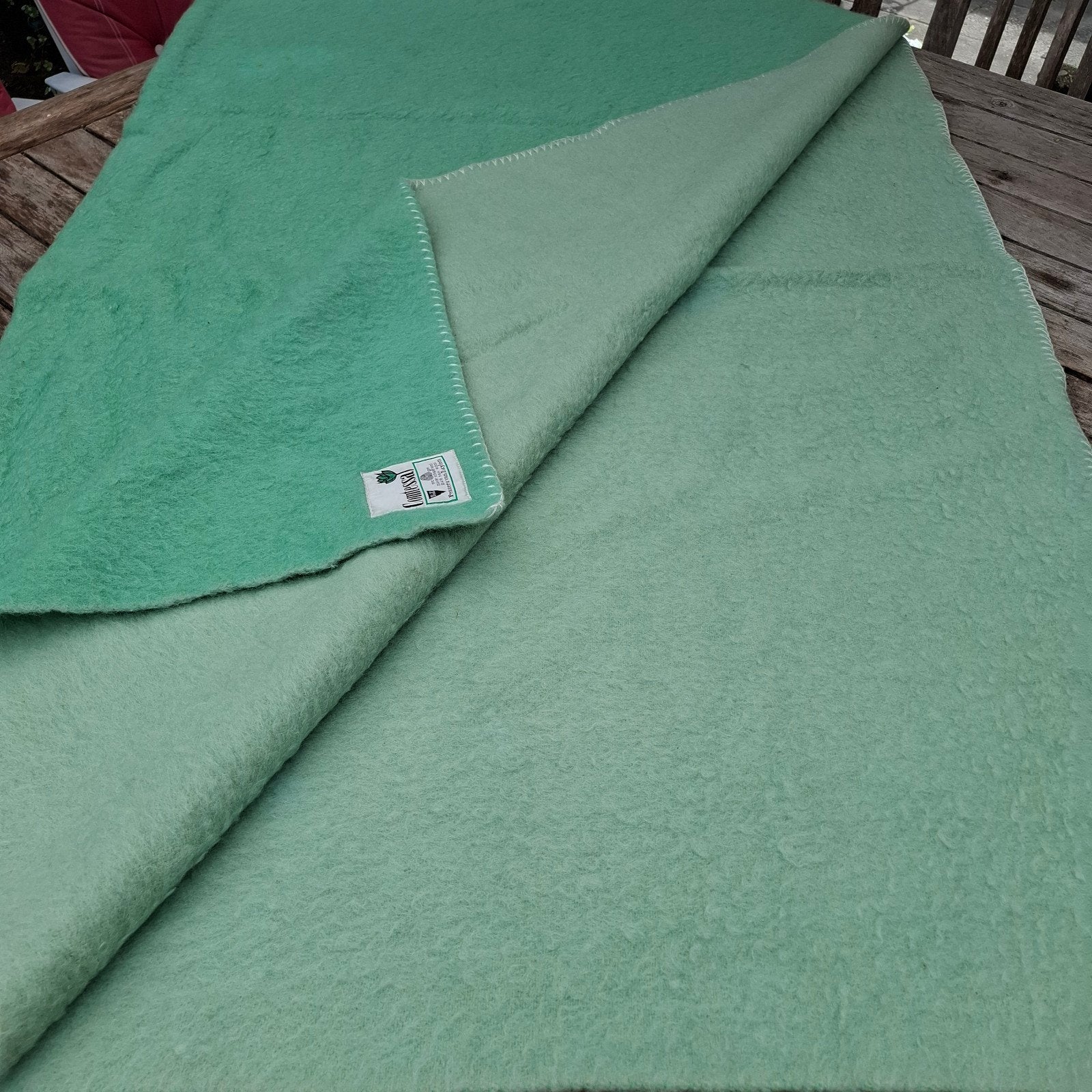 Vintage groene wollen deken woondeken 208x150 cm, Gebruikt, Eenpersoons, Ophalen of Verzenden, Deken of Dekbed