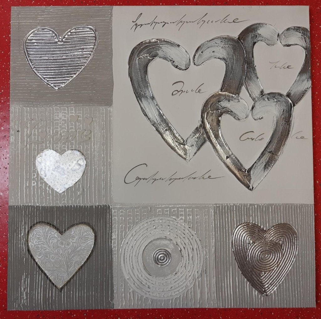 Schilderij zilver wit grijs - Canvas * 58x58 cm * 2 stuks, Ophalen, 50 – 75, Zo goed als nieuw, Schilderij