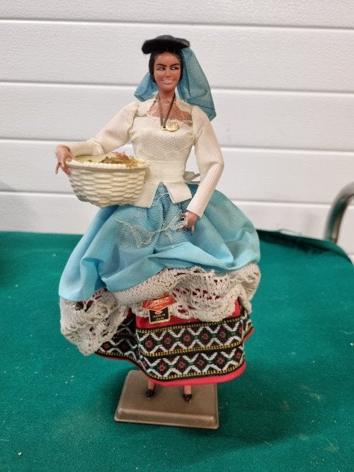 -	Pop spaans met mand vintage canaria las palmas ,, Verzamelen, Ophalen of Verzenden, 'T Olde Gre-j, Info@toldegrej.nl, Endepoelstraat 20f Didam