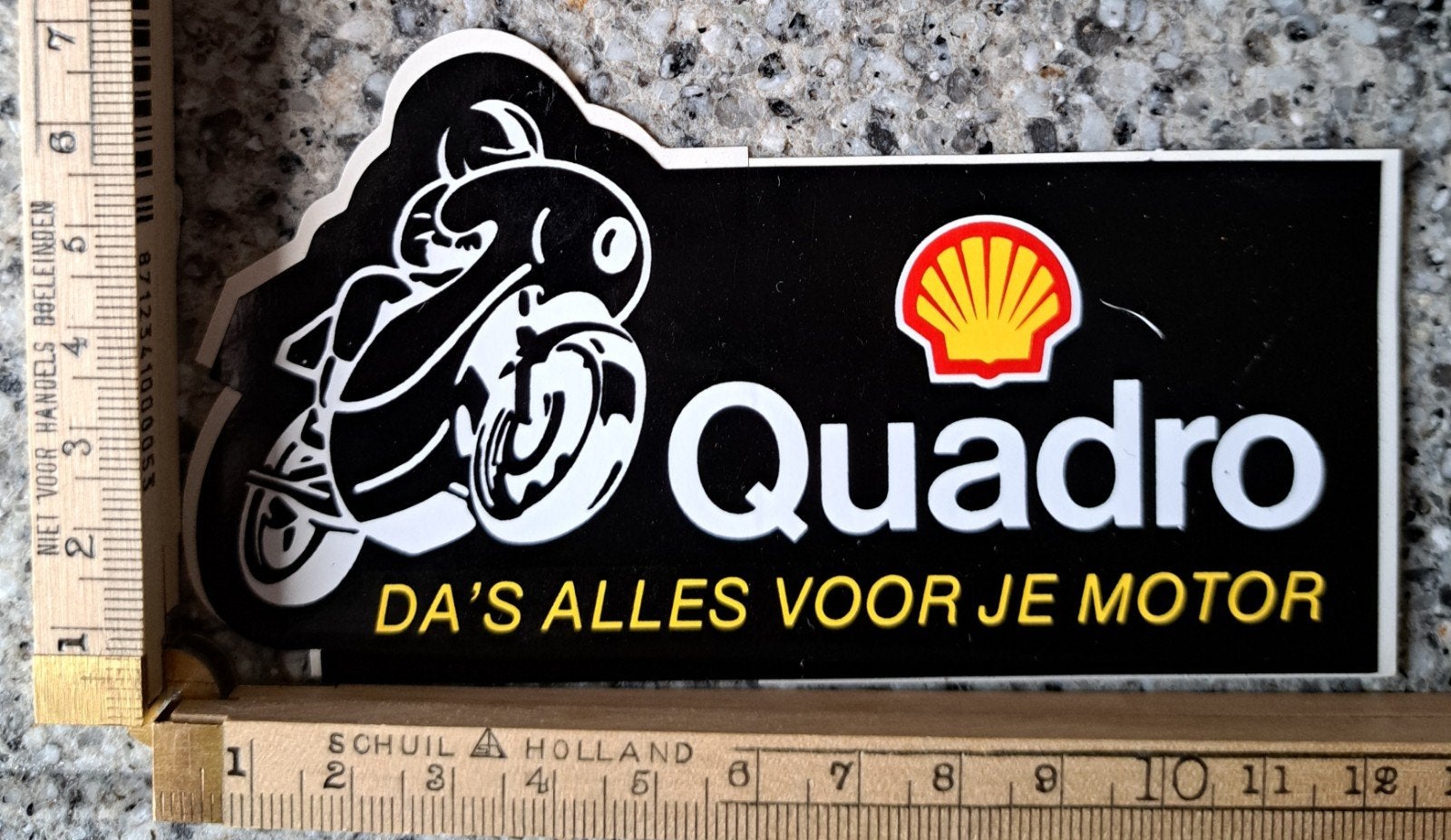 vintage sticker Shell Quadro da's alles voor je motor, Ophalen of Verzenden, Zo goed als nieuw, Auto of Motor