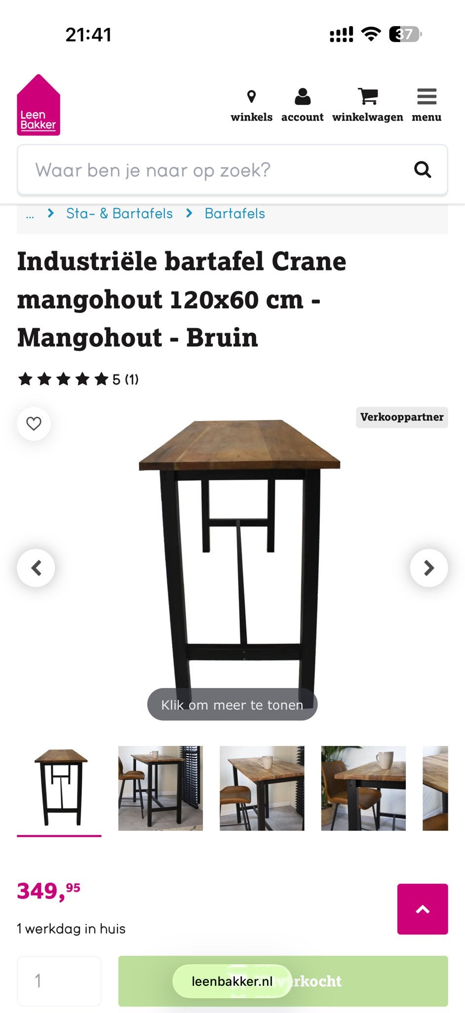 Leen Bakker bartafel mangohout - Zo goed als nieuw, Huis en Inrichting, Tafels | Eettafels, Ophalen, 100 tot 150 cm, 50 tot 100 cm