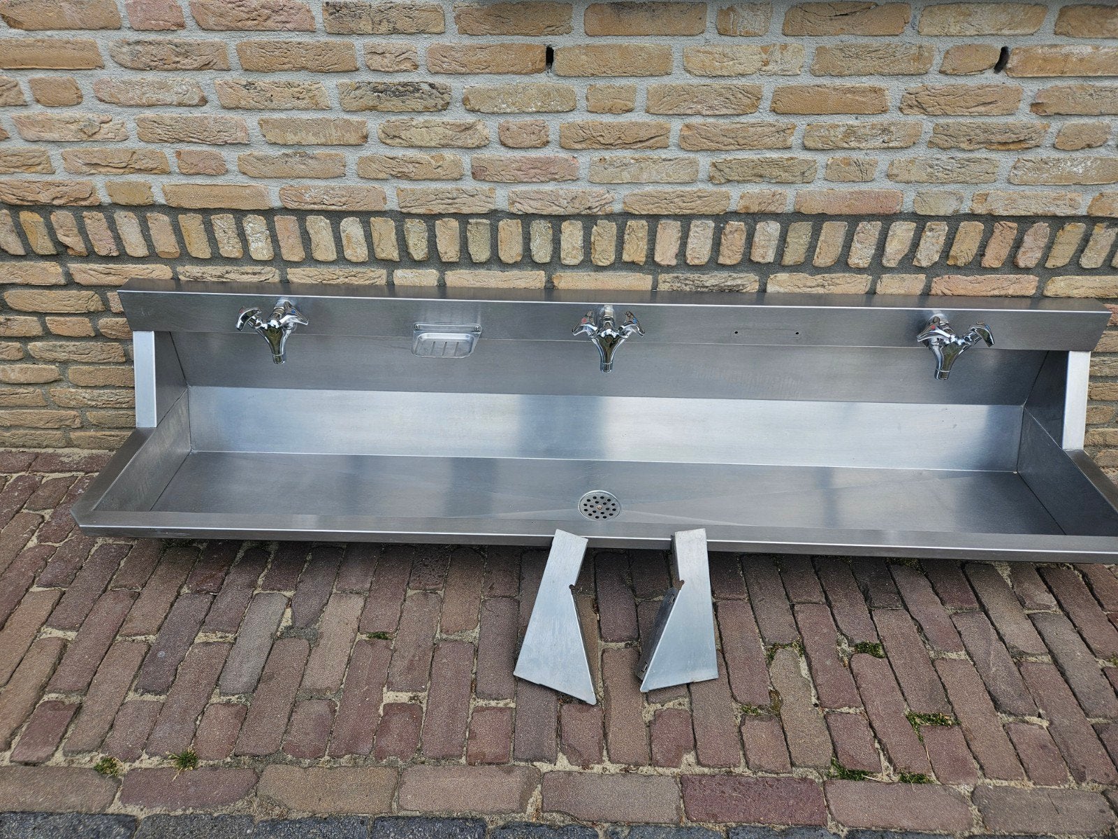 wasbak/wastrog/spoelbak RVS Intersan 1.80 m 3 mengkranen, Doe-het-zelf en Verbouw, Sanitair, Ophalen, Zo goed als nieuw, Rvs, Wastafel