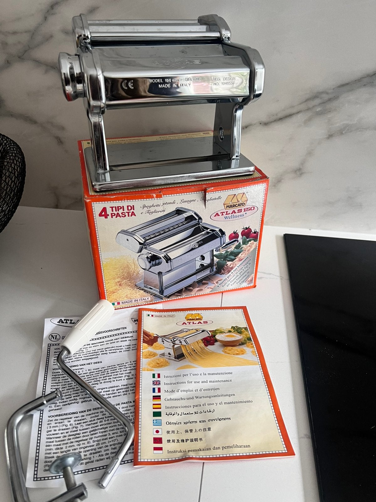 MARCATO ATLAS 150 CHROME PASTAMACHINE PASTA MACHINE IN DOOS, Ophalen of Verzenden, Zo goed als nieuw, Metaal, Pastamachine