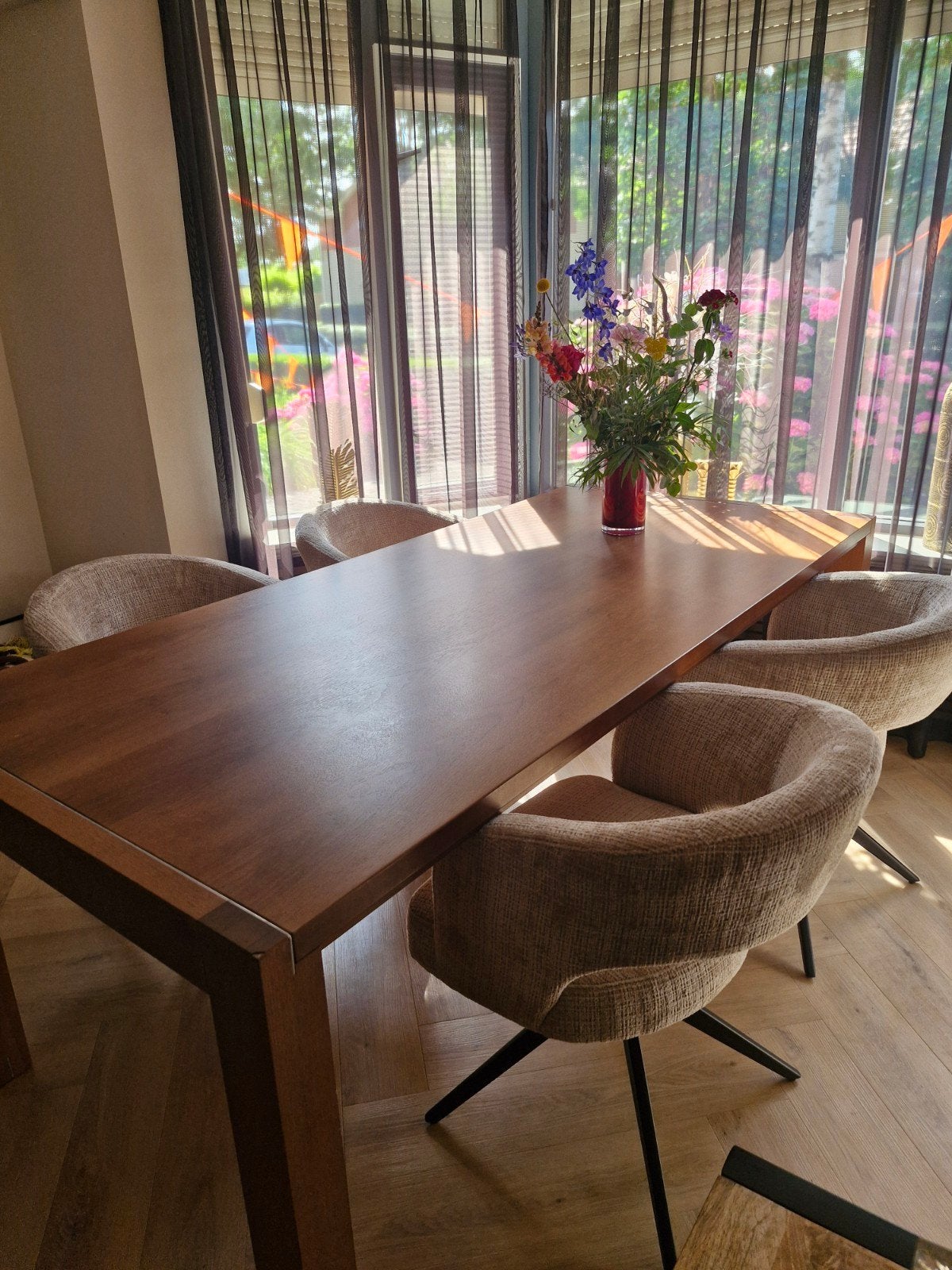 Schitterende eettafel notenhout, Ophalen, 100 tot 150 cm, 200 cm of meer, Zo goed als nieuw