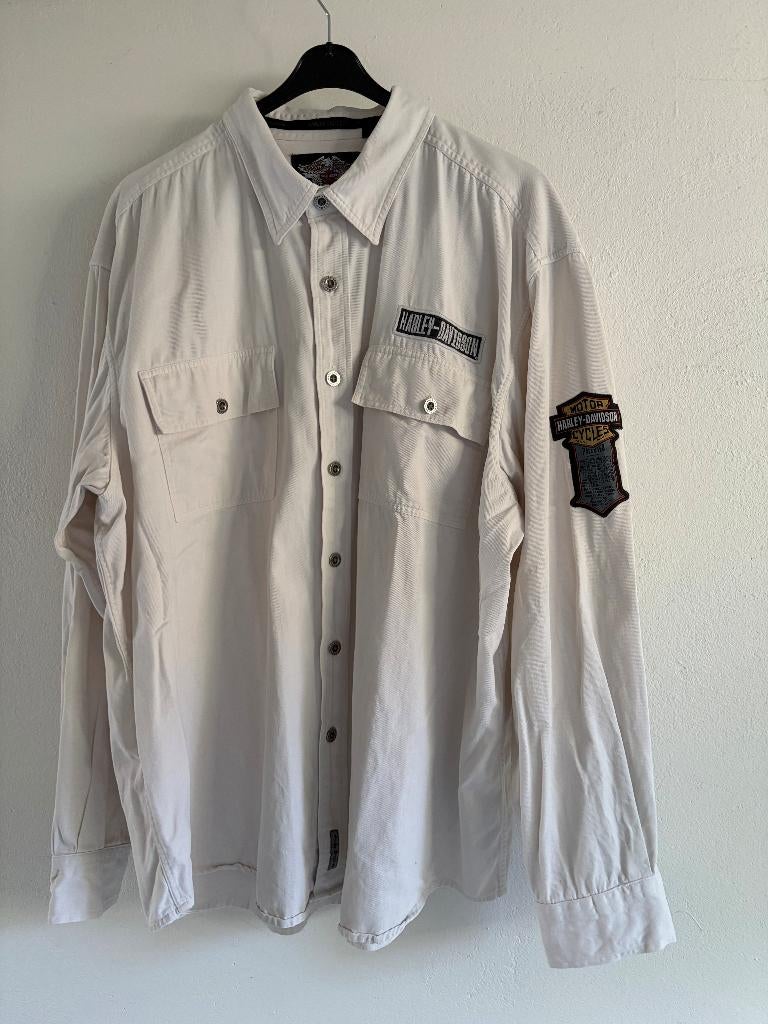 Harley Davidson overhemd cq vest. mt. XXL, Ophalen, Beige, Zo goed als nieuw, Harley Davidson