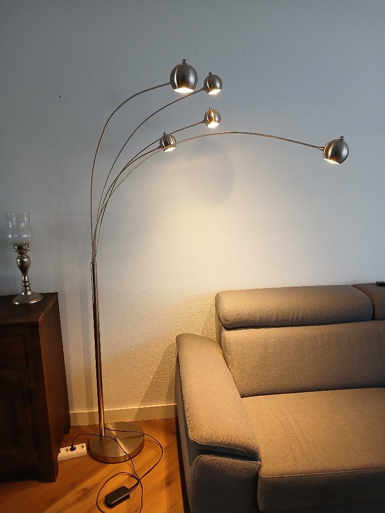 Youniq Vloerlamp Somero 5-Lampen - RVS, Ophalen, E14 (klein), Zo goed als nieuw, Glas