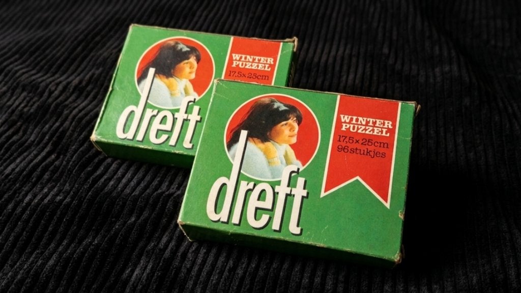 Vintage Reclame DREFT Puzzels 1970 Reclamekunst Reclamebord, Verzamelen, Verzenden, Gebruikt, Reclamebord