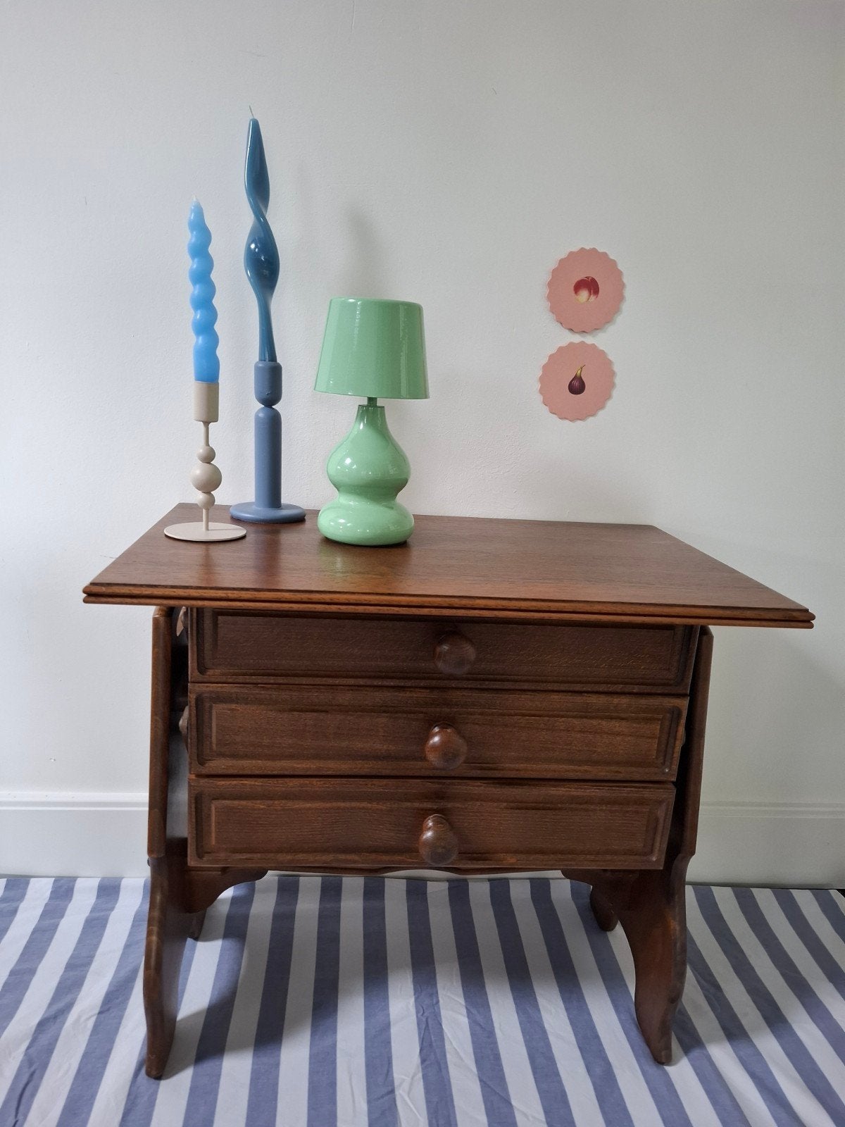 Vintage houten naaikastje met lades en rood fluweel, Ophalen