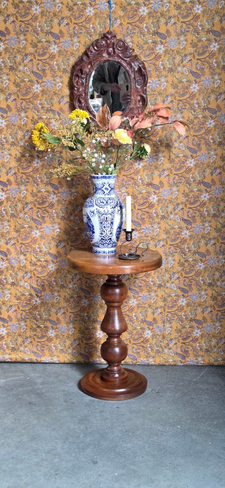 Retro vintage zwaar eiken bloementafeltje plantentafel tafel, Ophalen, Gebruikt