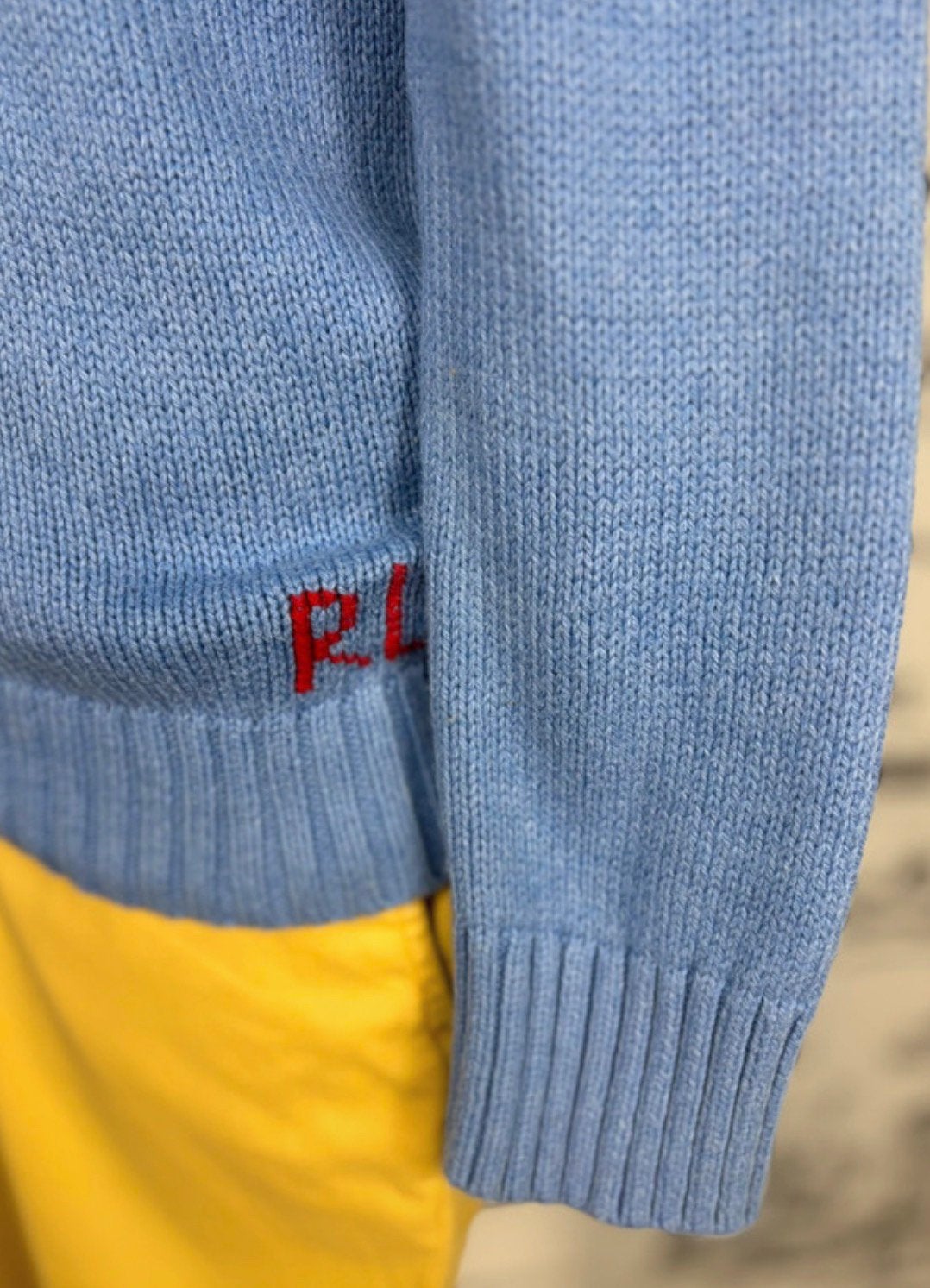 Ralph Lauren jongens lavendelblauwe trui met beer maat 8, Trui of Vest, Ophalen of Verzenden, Zo goed als nieuw, Ralph Lauren