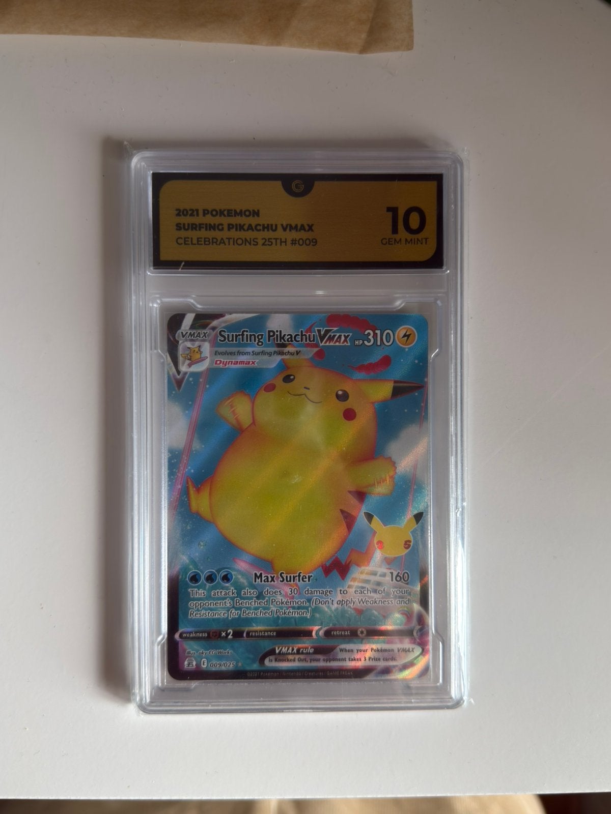 Surfing Pikachu Vmax 009 Gem Mint 10, Ophalen of Verzenden, Zo goed als nieuw