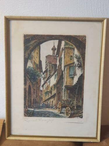 Kleurenets Léopold Robin Rue des Juifs à Riquewihr Frankrijk, Antiek en Kunst, Ophalen